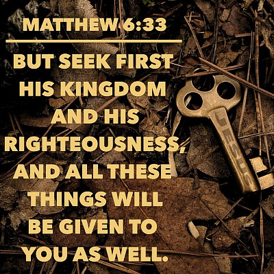 What does Jesus mean when He says to seek first the Kingdom of God?  Mt 6:33 But seek first his kingdom and his righteousness, and all these things will be given to you as well.  The Kingdom of God refers to God's rule and reign in our lives and in the world. Jesus wants us to make God's will and purposes our first priority. That means we seek His guidance, righteousness, and presence above any other pursuit.  It means making God the priority in our thoughts, decisions, and actions. We line up our lives with His teachings and principles.  As we prioritize the Kingdom, we proclaim that Jesus is Lord. He is our ultimate authority and source of wisdom. By faith we know everything else will fall into place.  Let’s put Jesus first and pray for His will to be done! His grace will help us lose our life so we can find it.  Mt 7:24 Everyone who hears these words of mine and puts them into practice is like a wise man who built his house on the rock.